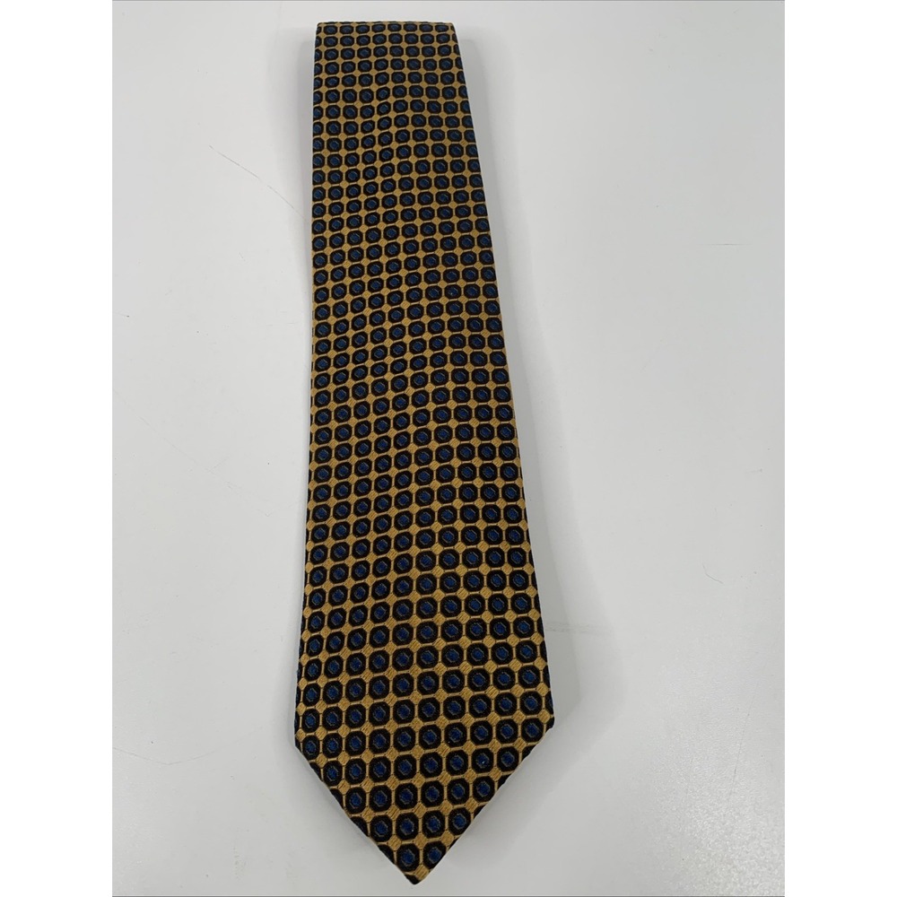 Ermenegildo Zegna  100% Silk necktie for Men Gold With Blue Circles‎ VTG NWT